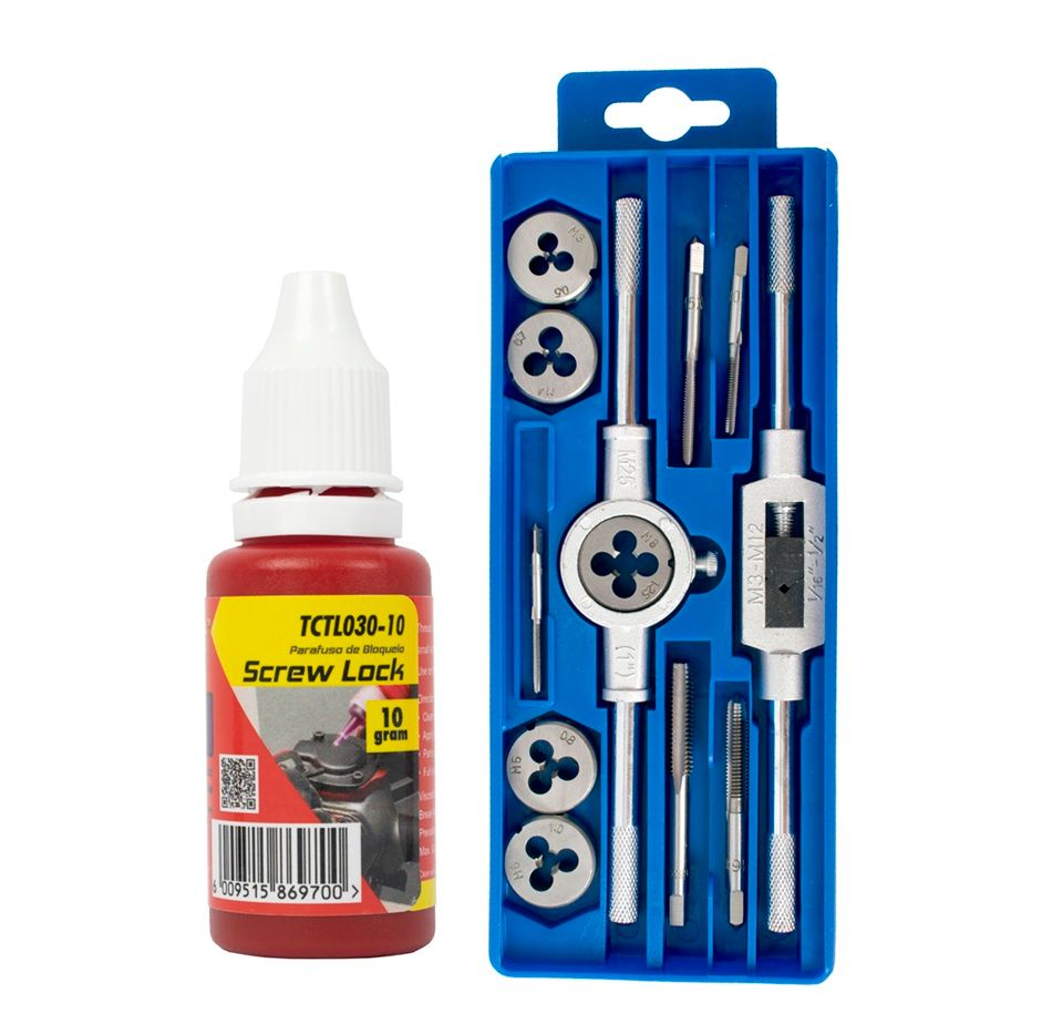 12Pc Tap & Die Set Nr Set 12 C/W Screw Lock Low Strength Tctl030-10