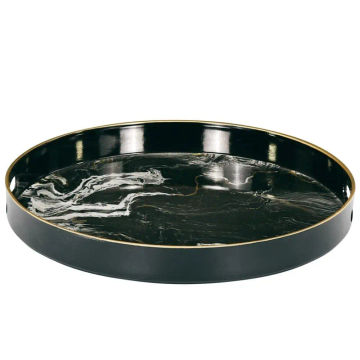 Quinn Round Tray Black, White & Gold - Large