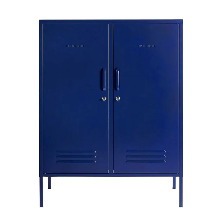Steel Swing Door Sideboard Midi Storage Cabinet Cupboard Locker - Navy Blue
