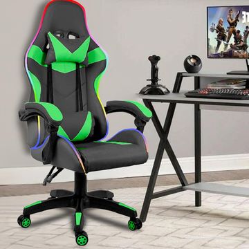 LED Lights Gaming Chair - Green/Black