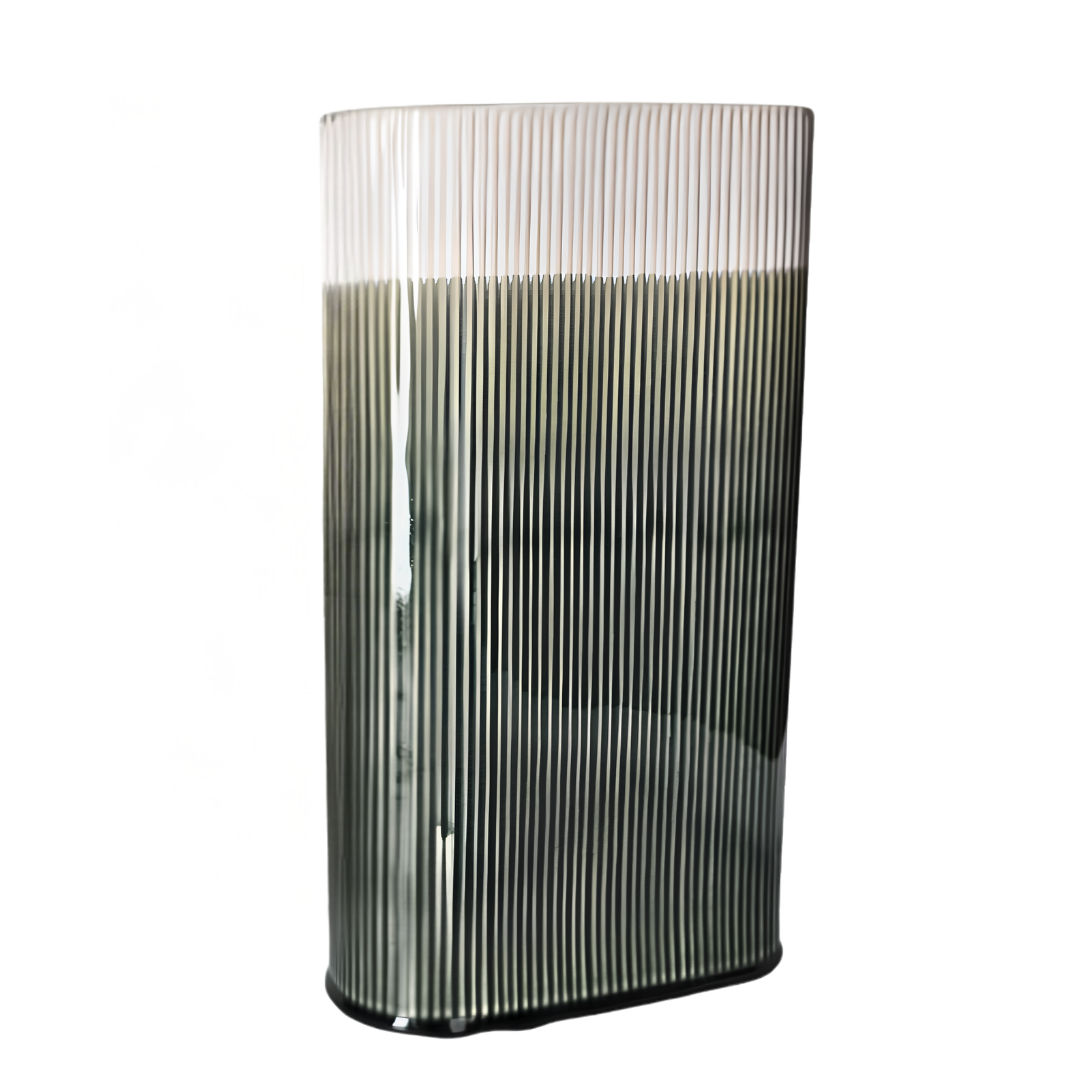 Danny Home Tall Fluted Ceramic Two-Tone Oval Flower Vase (22 x 10 x 40.5cm) – Forest Green & Cream