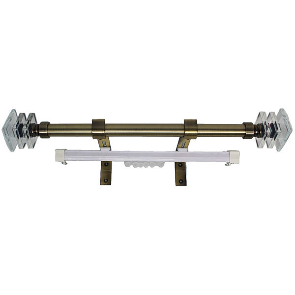 Matoc 25mm Pole and Single Rail Kit - Crystal Step Finials - Antique Brass - 3.0m
