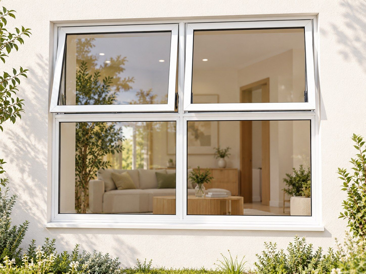 Kenzo Premium Top-Hung Aluminium Window - White, 1500 1200 mm, Two Upper Openers with Fixed Lower Panes, Clear Glass
