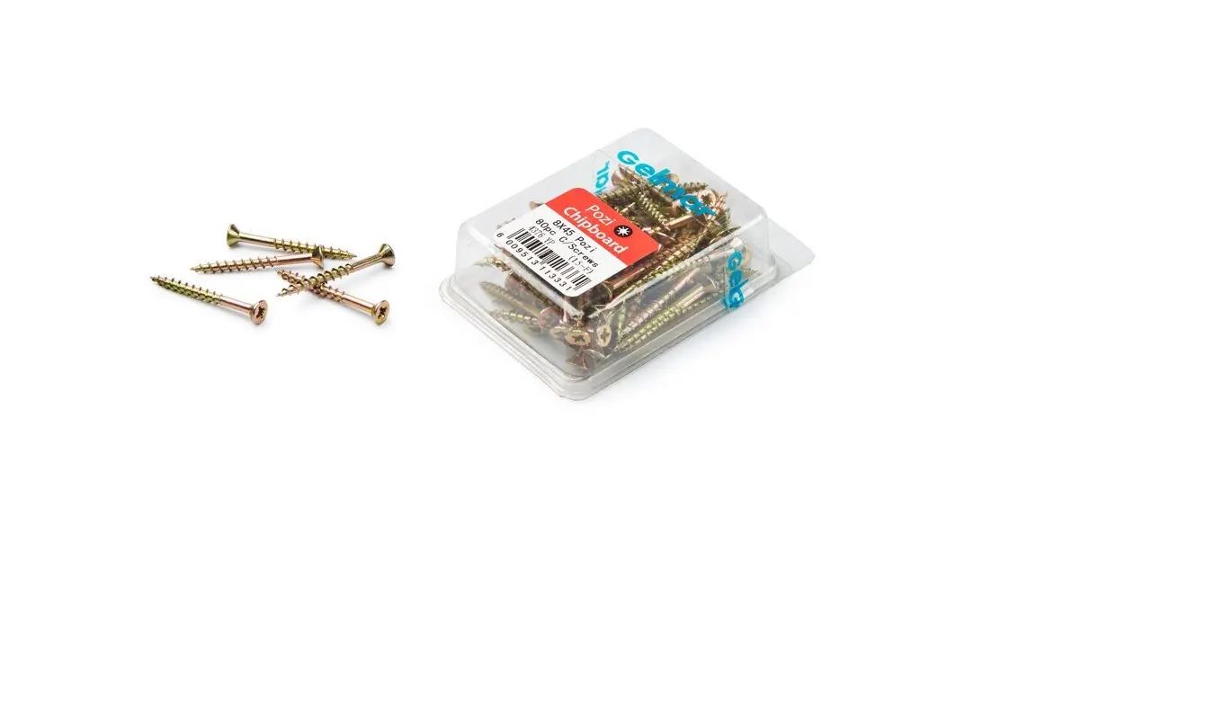 Chipboard Screws, Pozi, No.8, 4mm x 45mm, 80 Pieces (4 pack) BY WOODLY