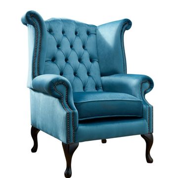 Chesterfield High Back Wing Chair in  Teal  Velvet