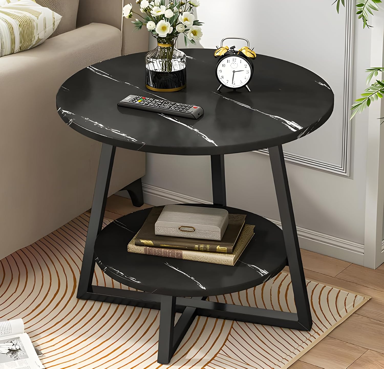 MFurn Round Side Table – 2-Tier (BLACK)