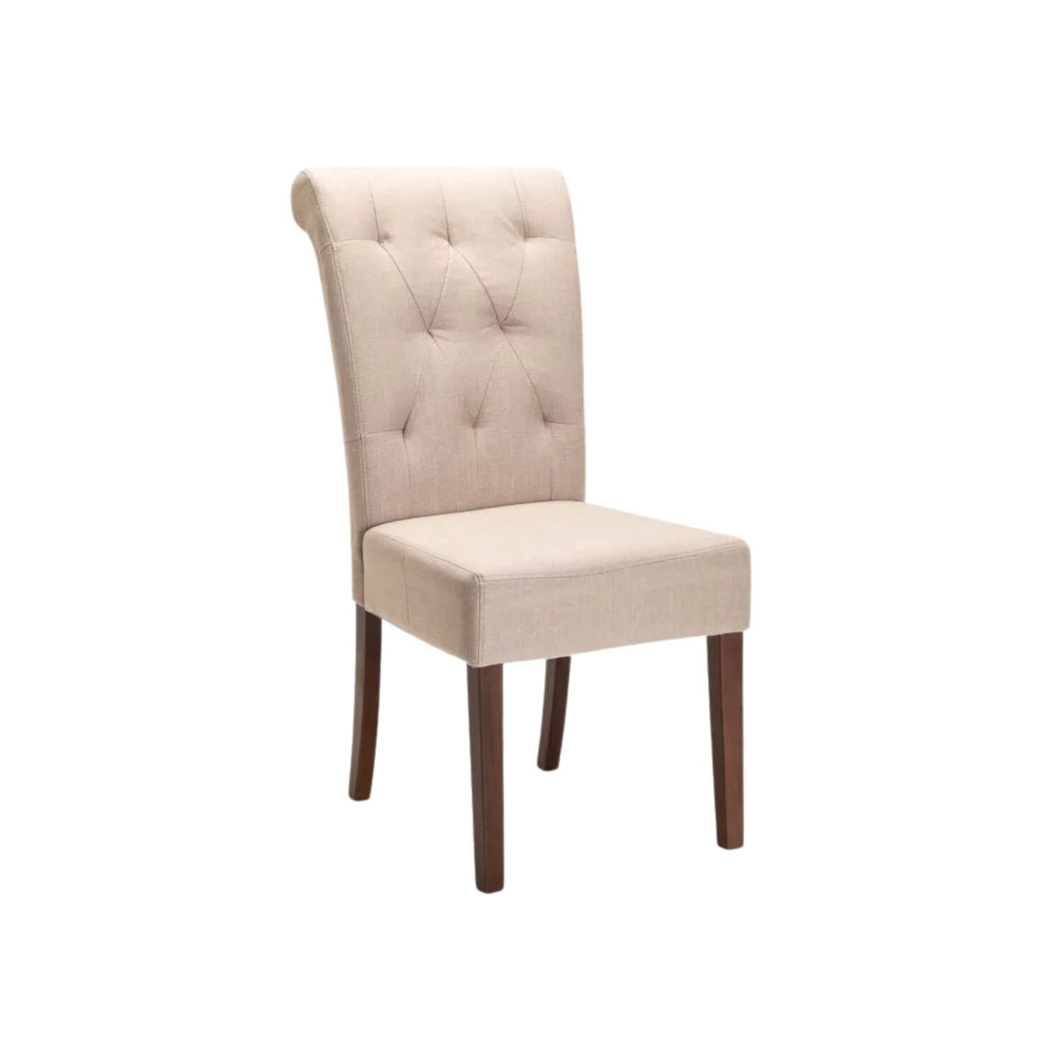 Tufted Fabric Dining Chair with Wooden Legs - Cream/Walnut
