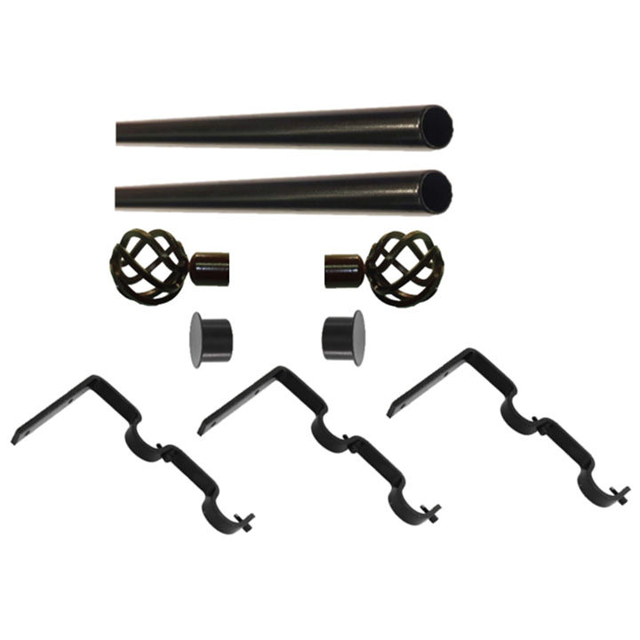 Matoc 32mm Curtain Double Metal Pole Set -Extend Brkts -Onion Finials -Black -5.0m