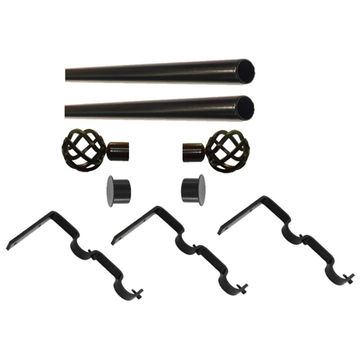 Matoc 32mm Curtain Double Metal Pole Set -Extend Brkts -Onion Finials -Black -5.0m