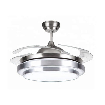 Remote Control Retractable blade Auto Folding Ceiling Fan - Silver