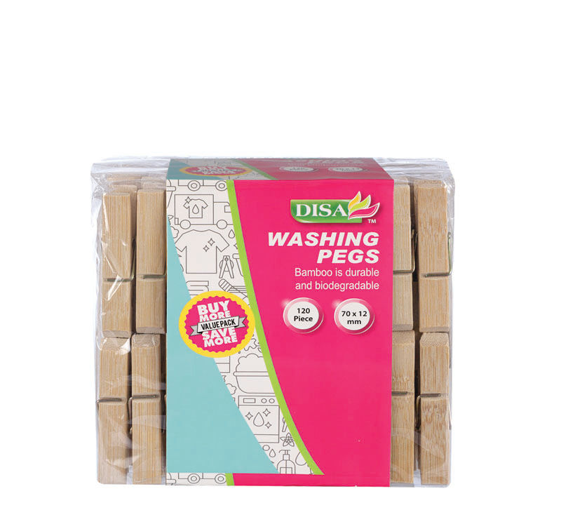 Washing Pegs - Household Accessories - Bamboo - 70 mm - 120 Piece - 3 Pack