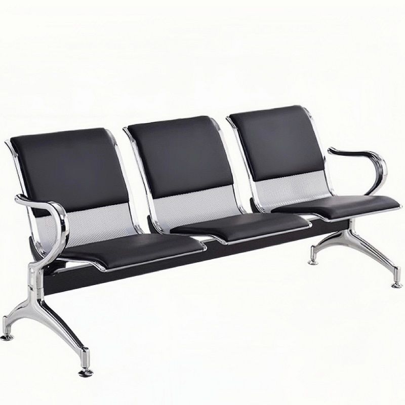 Steel Bench Chrome Upholstered 3 Seater Office Visitor Chair Waiting Area Reception Chairs - Black