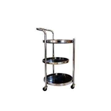 Chrome Three-Tier Round Serving Cart