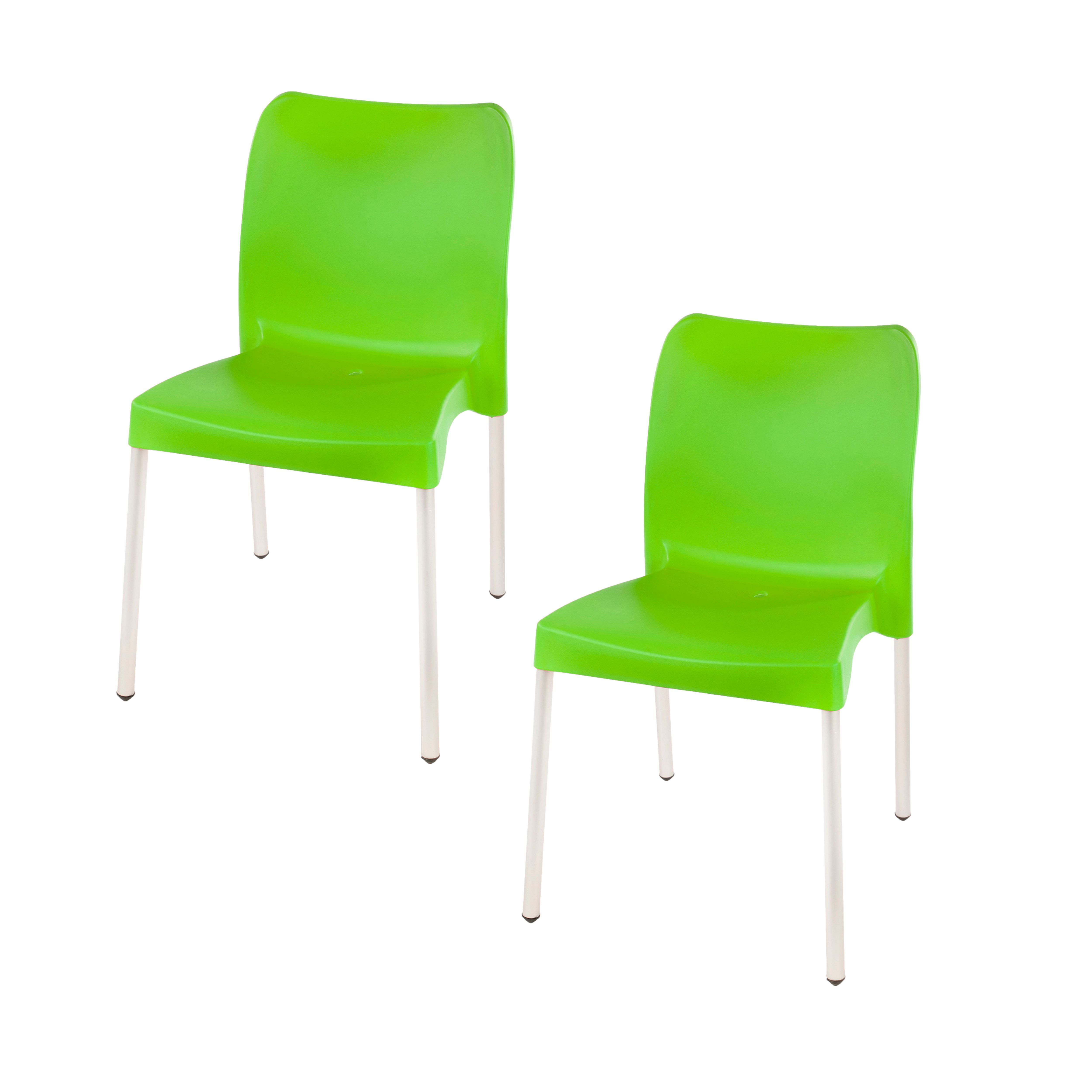 Florence Heavy  Duty Plastic Bistro Chair / Patio Chair / Garden Chair / Stackable - NO ARMRESTS - LIME GREEN  - Set of 2