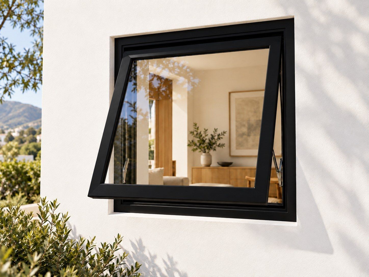 Kenzo Premium Top-Hung Aluminium Window - Black, 600 600 mm, Single Opener, Clear Glass