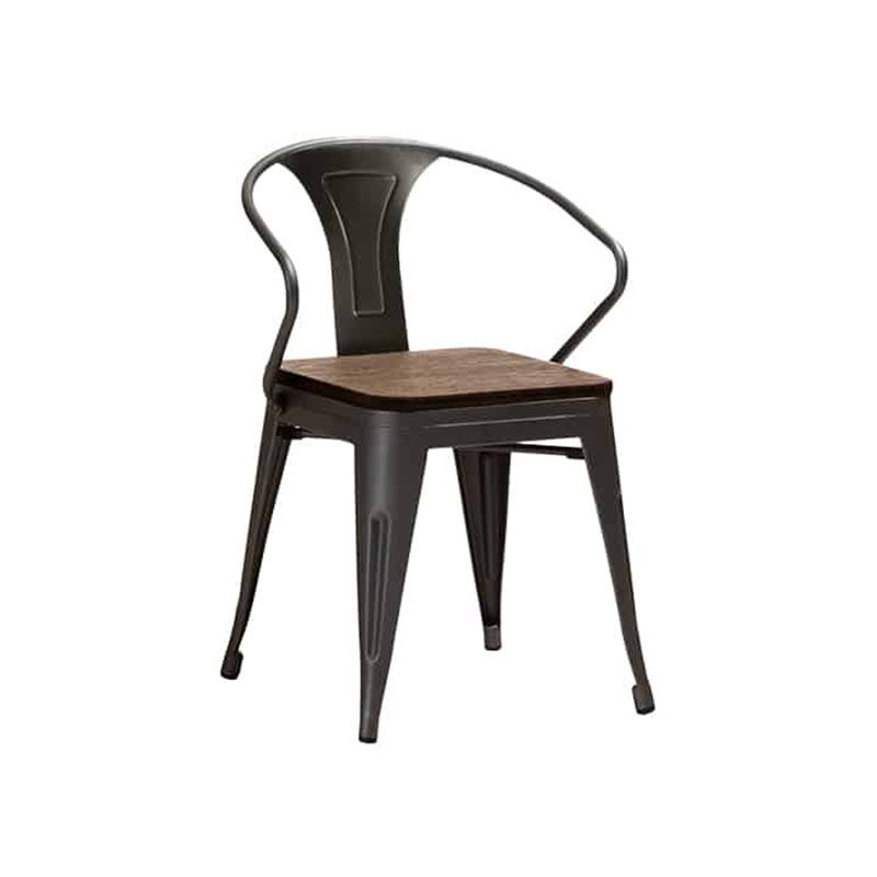 Vividitto - Replica Tolix Arm Chair With Wooden Seat - Brown