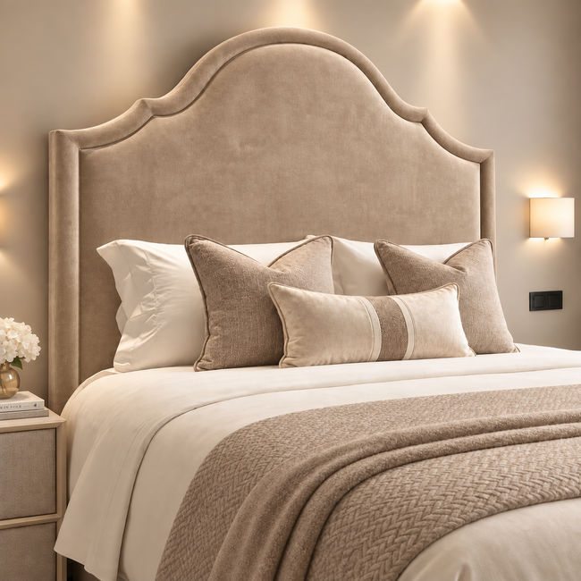 KC Furn - Beige Aurelia Luxury Arched Velvet Headboard