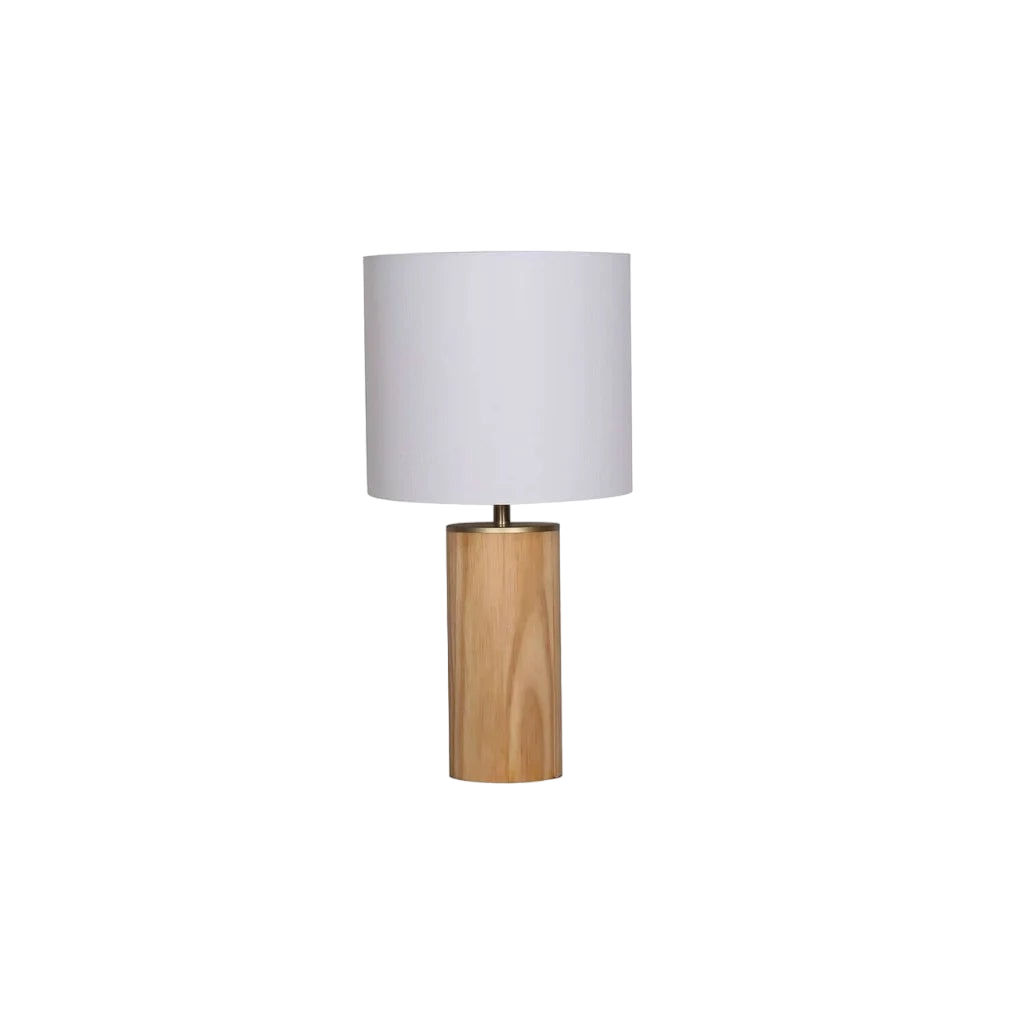 Vividitto - Bodhi Wooden Cylinder Base- White Fabric Shade