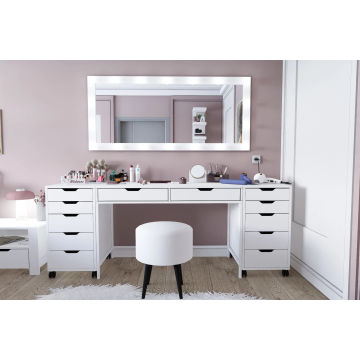 Angela dresser, Mirror with lights and ottoman chair