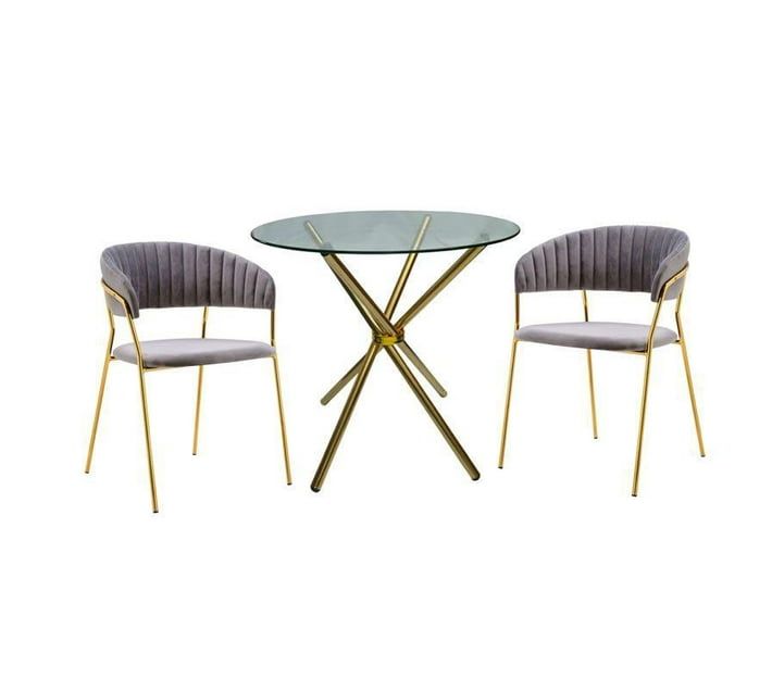 Prestige Home - Russel Dining Table with 2 Luxe Grey Velvet Dining Chair