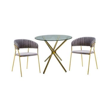 Prestige Home - Russel Dining Table with 2 Luxe Grey Velvet Dining Chair