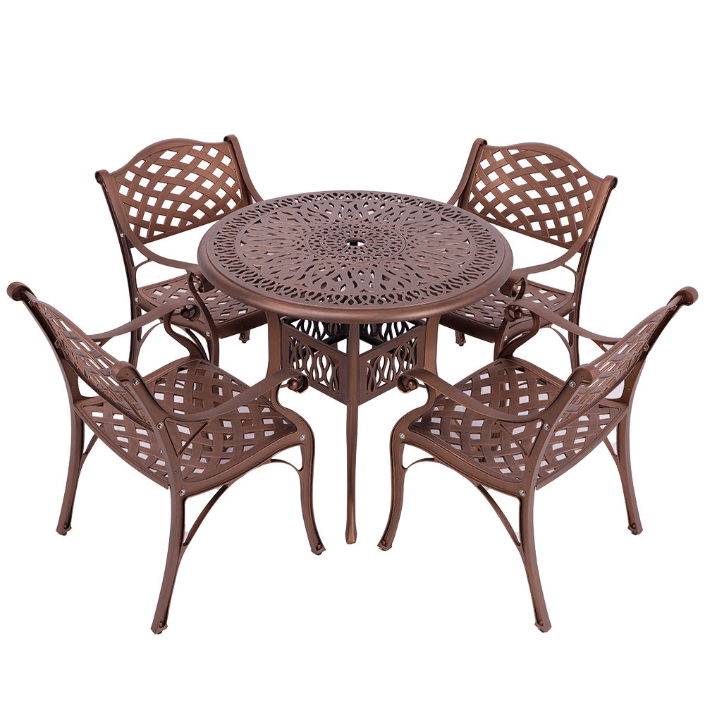 4 Seater - Lattice Aluminium Patio Set / Garden Furniture / Outdoor Dining Set    (4 Lattice Chairs with 90cm Round Elizabeth Table) - COPPER