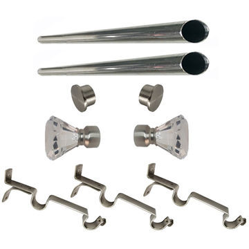 Matoc 25mm Double Curtain Pole Set -SIlver -Dbl extend brkts -Crystal Emerald Finials -5.0m