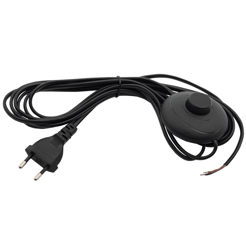 2 Core Black Cable with On/Off Foot Switch and 2 Prong Plug
