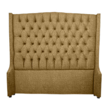 Reya Buttoned Wing Headboard- Queen-Brown