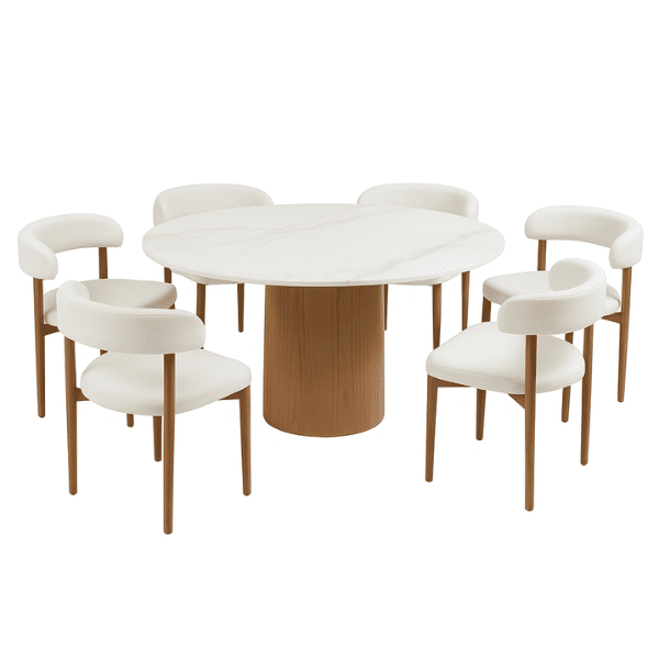 Solenne Dining Set – Round Marble Dining Table with 6 Chairs
