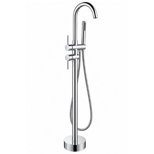 FLOOR MOUNTED BATH MIXER WITH HAND SHOWER - CHROME