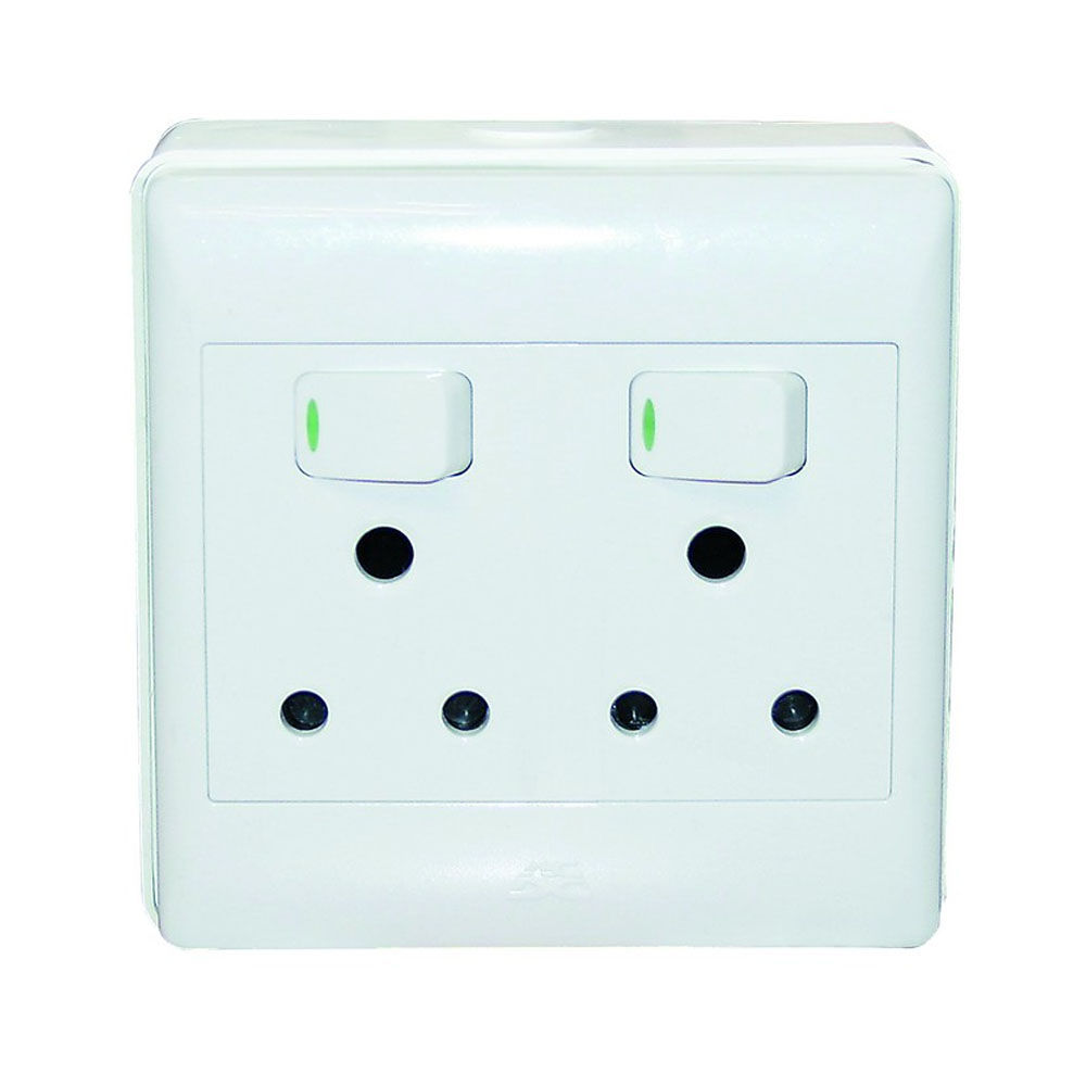 ACDC - White 2x16A Switched Socket Outlet 4x4 C/W Surface Box