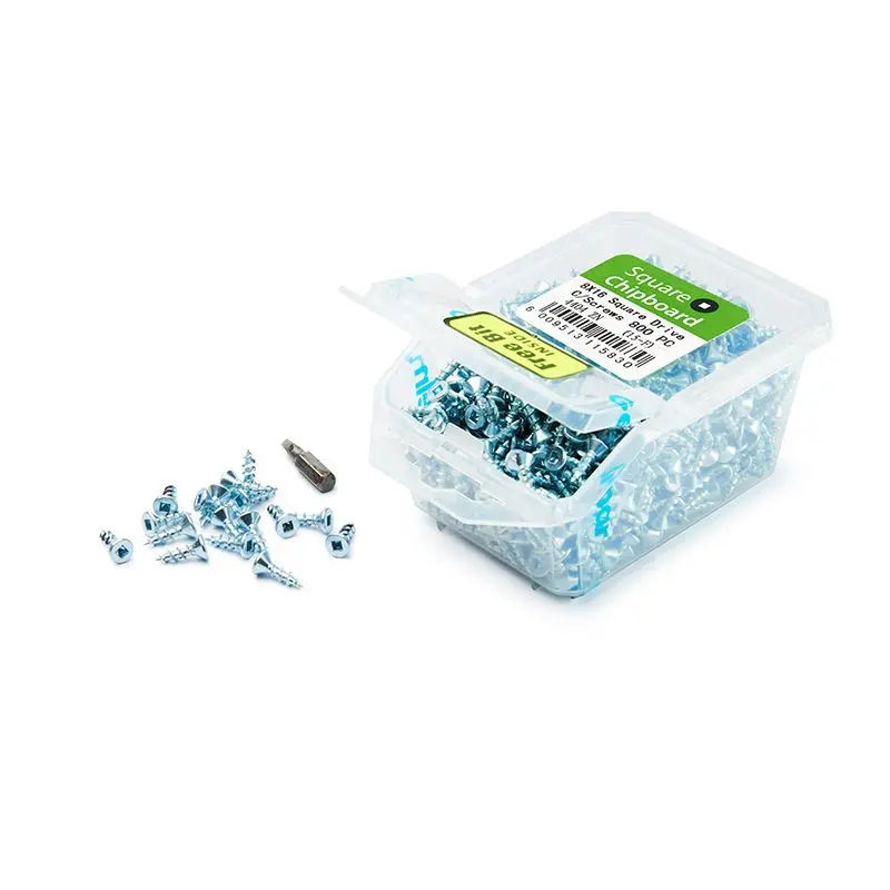 Chipboard Screws, Square, No.8, 4mm x 16mm, 800 Pieces, White Zinc