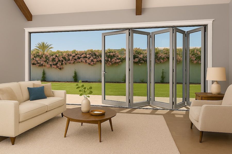 Kenzo - SFD5FG6LS - Aluminium Fold A-Side Door 3mx2.1m Silver Open to Left Viewed From Outside