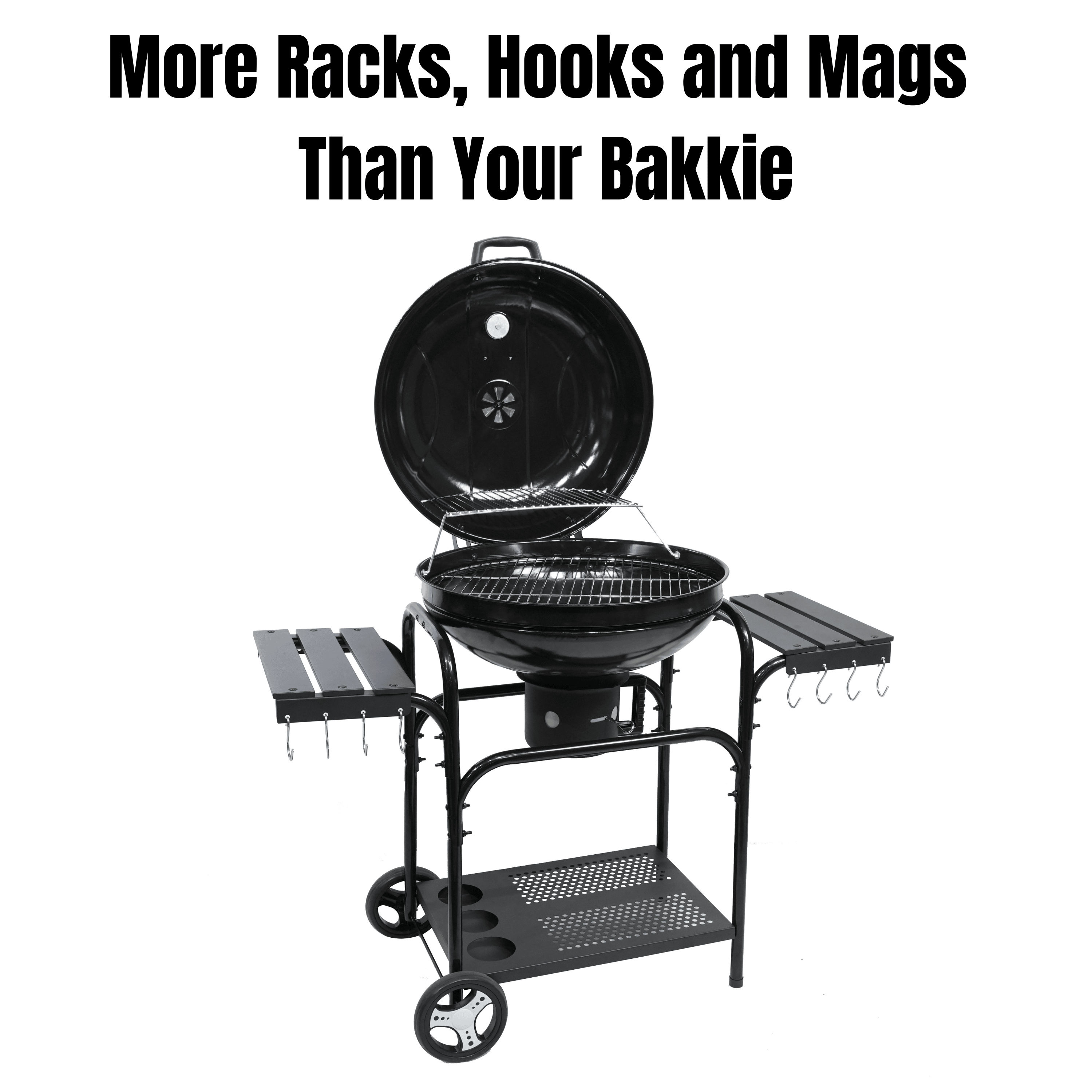 MagMaster – 57cm Premium Trolley Charcoal Kettle Braai with Hinged Lid and Side Tables