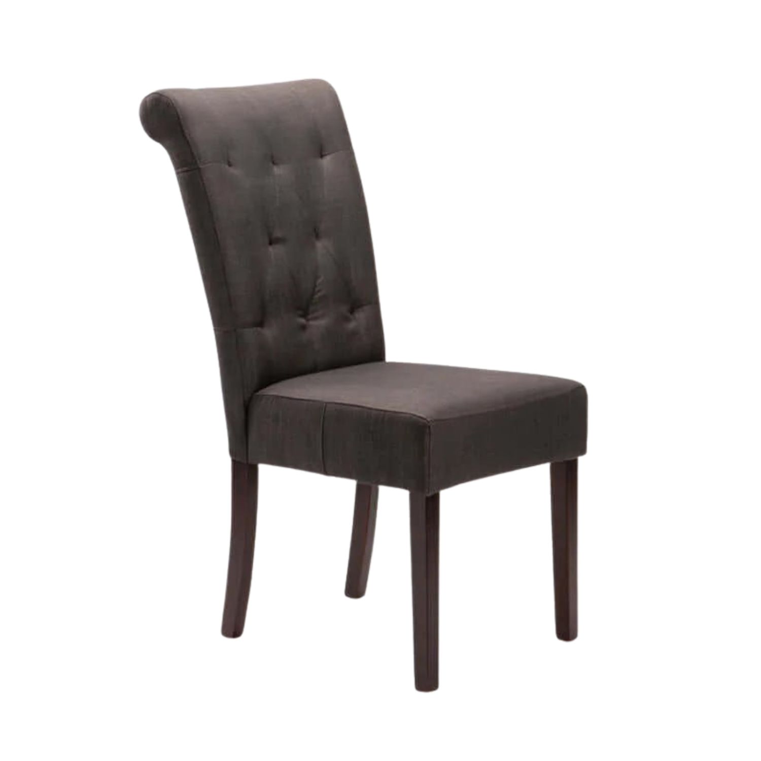 Tufted Fabric Dining Chair with Wooden Legs - Dark Grey