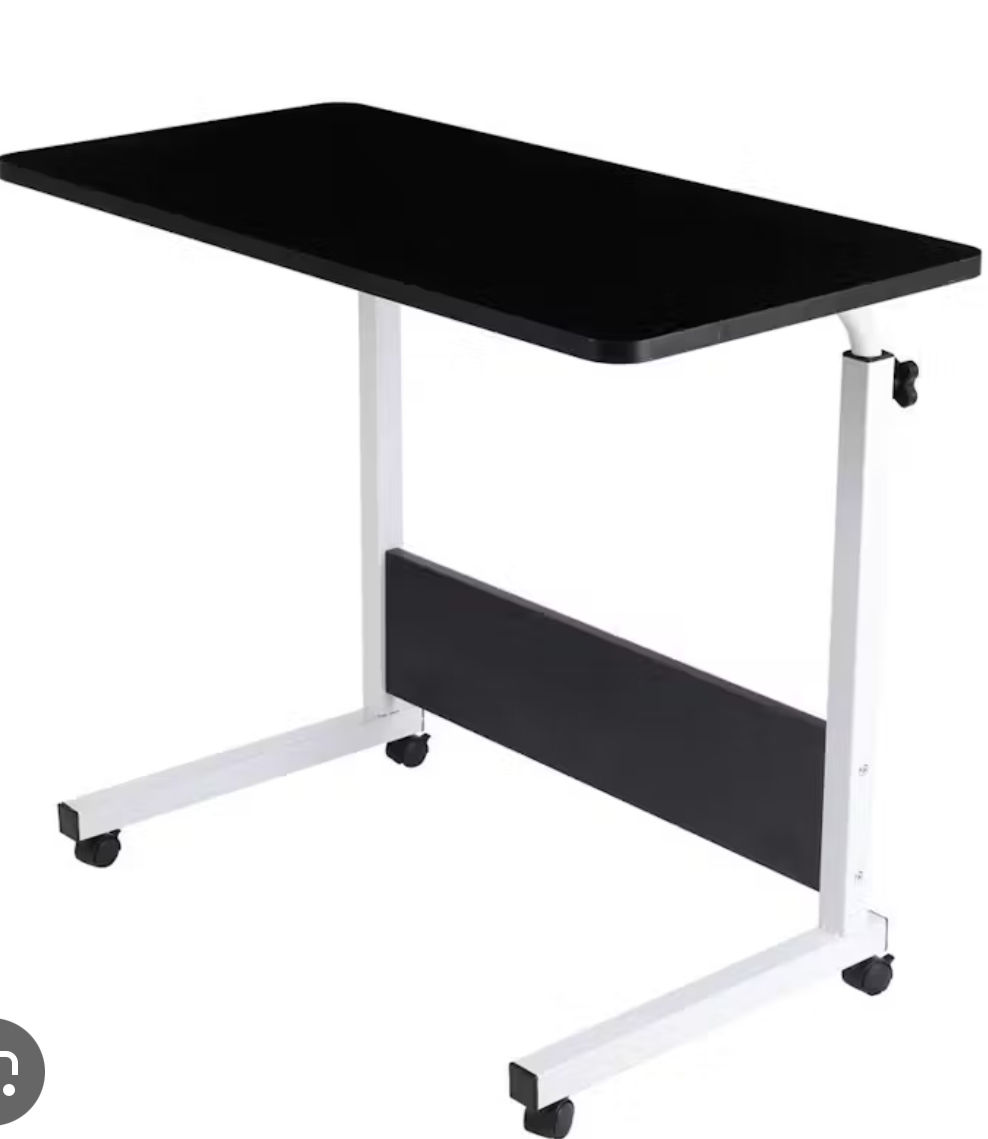 Portable Laptop Table with Adjustable Height & Wheels – Wooden Rolling Desk - black