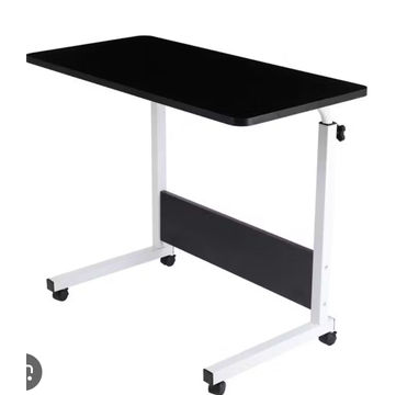 Portable Laptop Table with Adjustable Height & Wheels – Wooden Rolling Desk - black
