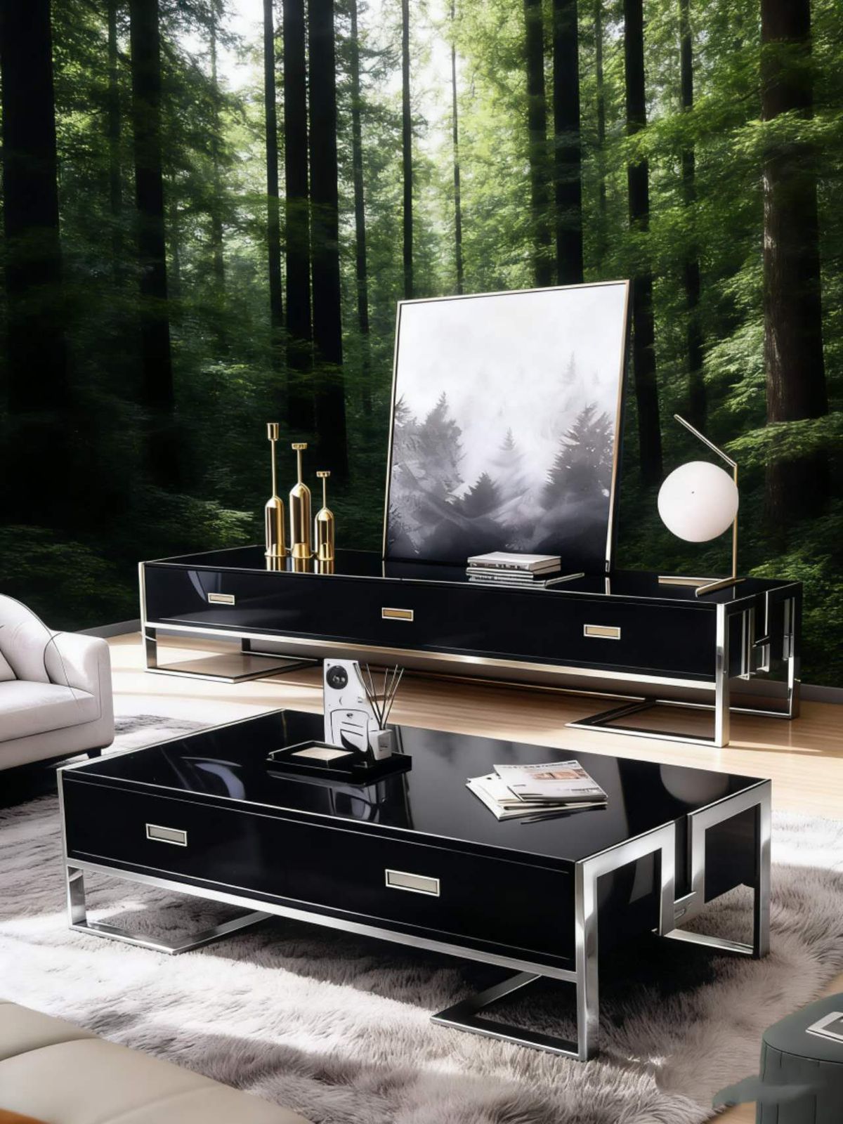 Black TV Stand and Coffee Table