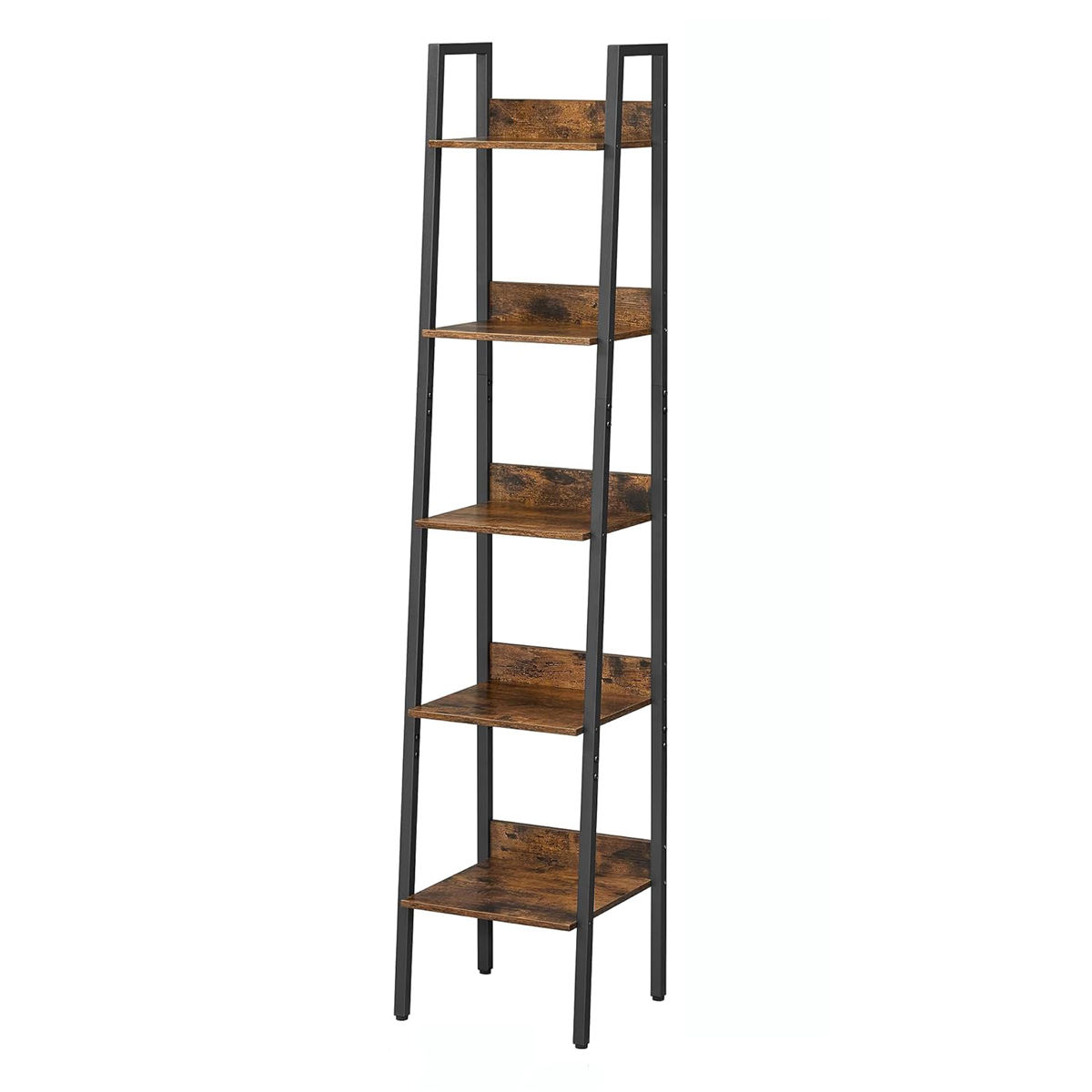 LASA 5-Tier Open-Back Brown Metal Ladder Bookshelf Display Shelf Storage