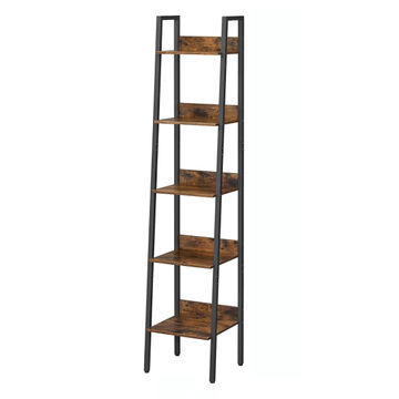 LASA 5-Tier Open-Back Brown Metal Ladder Bookshelf Display Shelf Storage