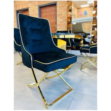 Prestige Home - Zip Velvet Dining Chair (Black with Gold Frame)