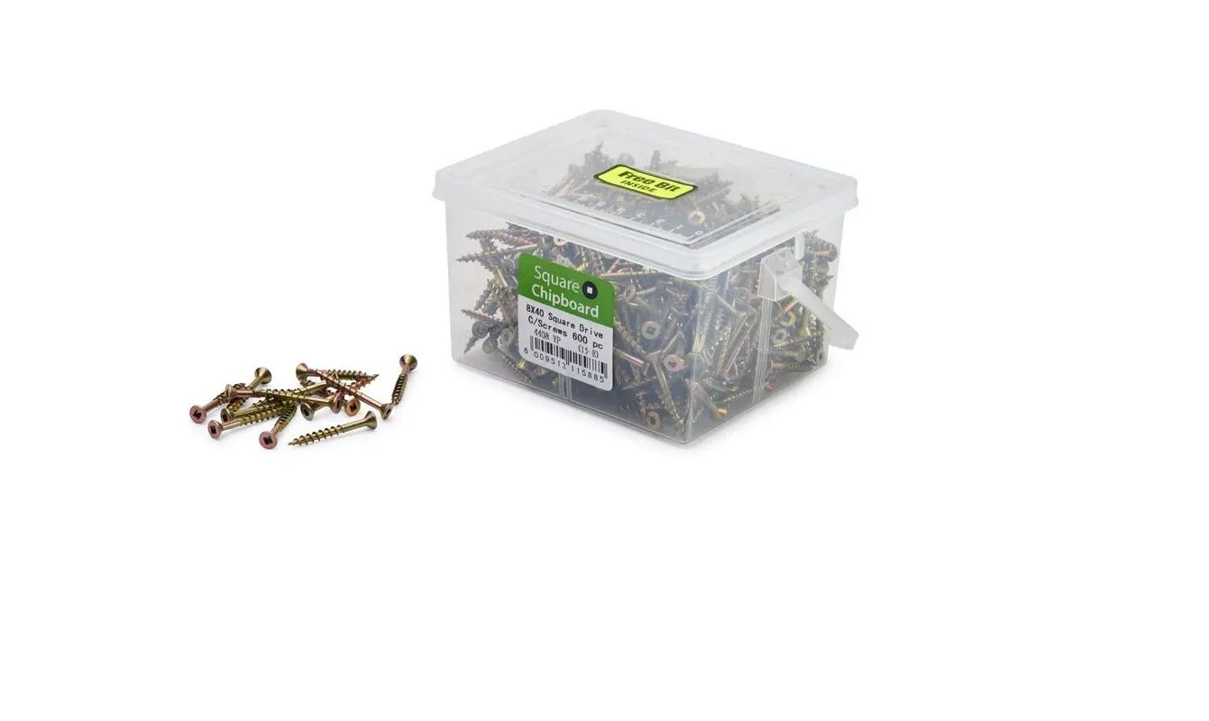 Chipboard Screws, Square, No.8, 4mm x 40mm, 600 Pieces BY WOODLY