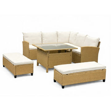 Barbados Corner Lounge Set Brown with Biege Cushions