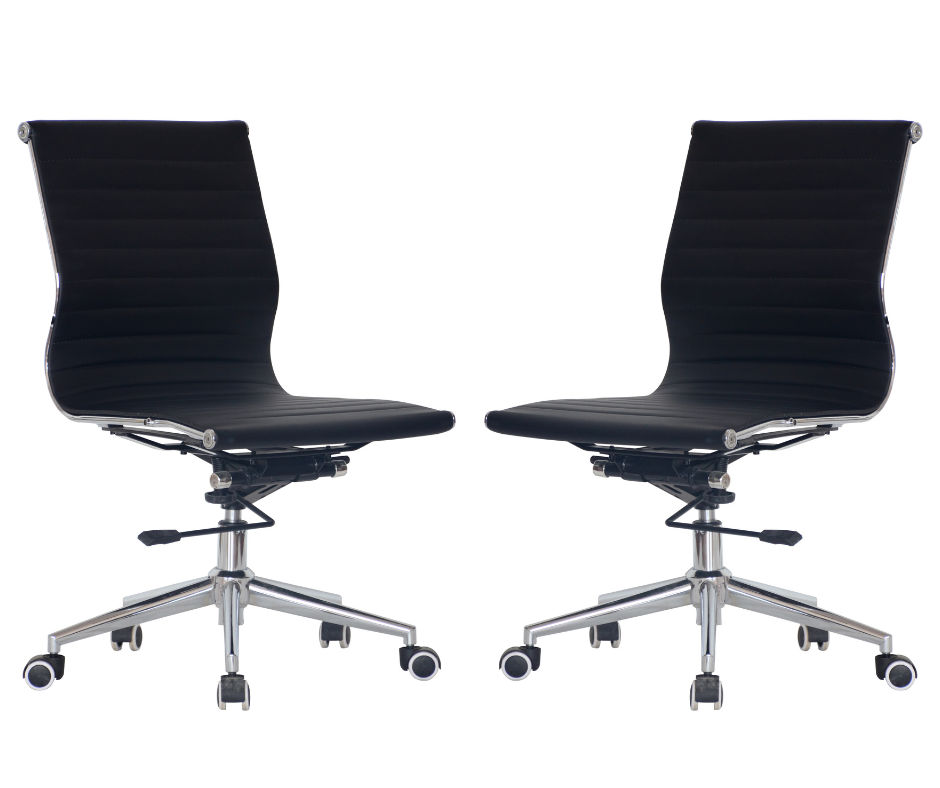 TOCC Ribbed Medium Back Office Chair - NO ARMS - BLACK - SET OF 2