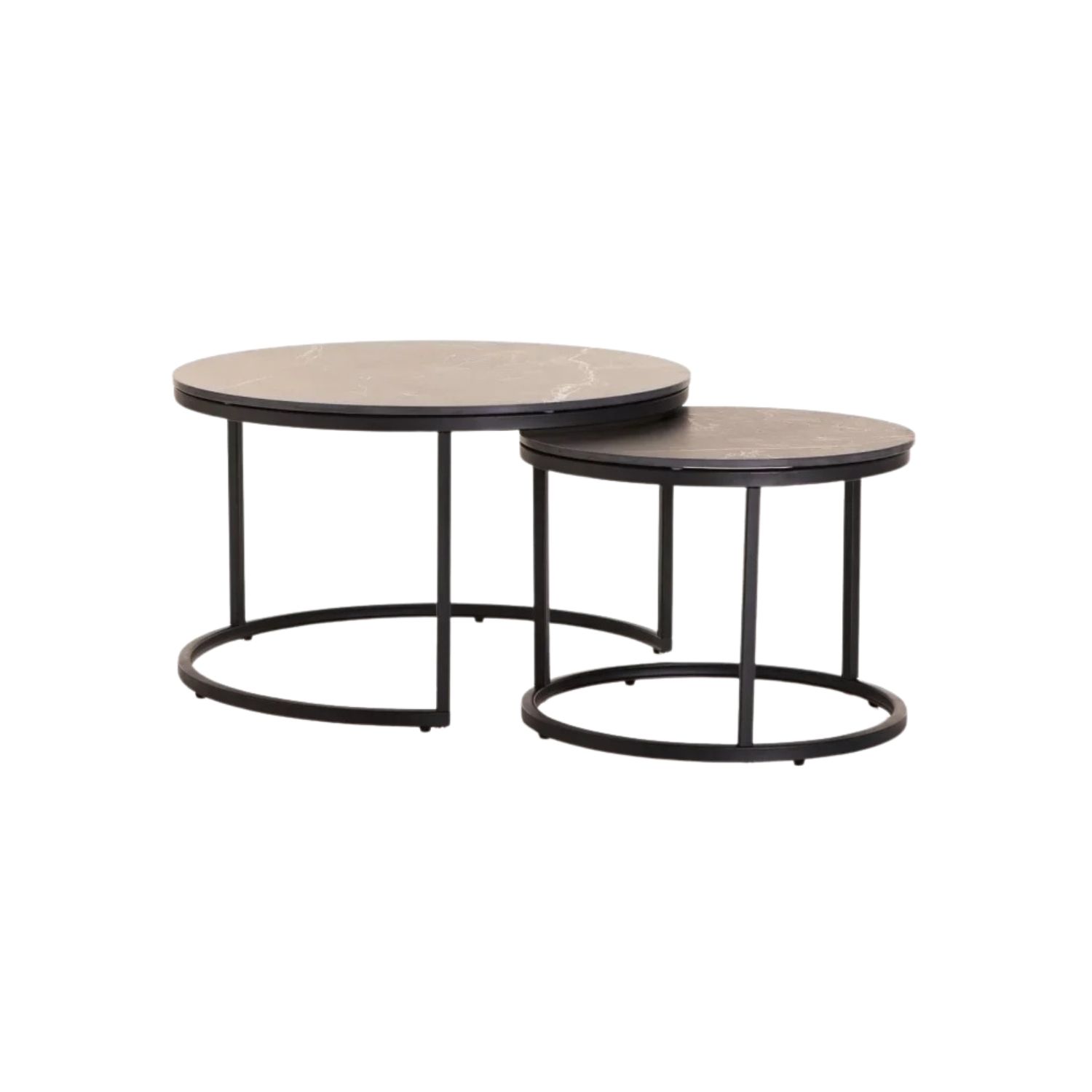 Set of 2 Black Leg Stone Top Coffee Tables - Black