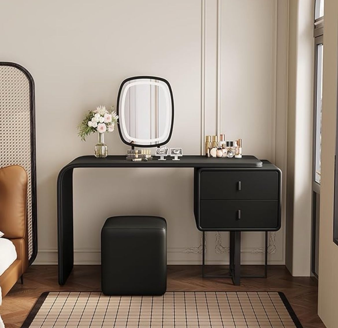 Simmy PU Leather Dressing Table Set - Black