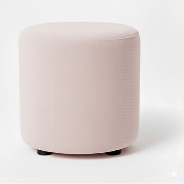 Round Upholstered Fabric Ottoman -Pale Pink