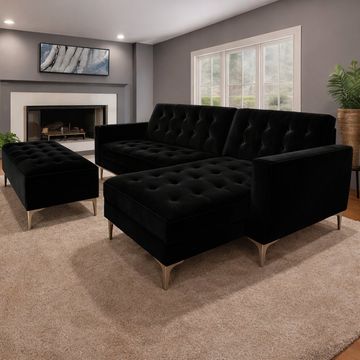 ASHER Black Velvet Corner Sleeper Couch