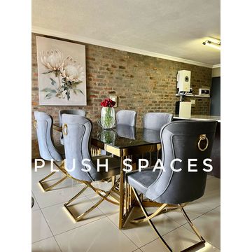 Val Plush Tempered Glass Top Dining Set
